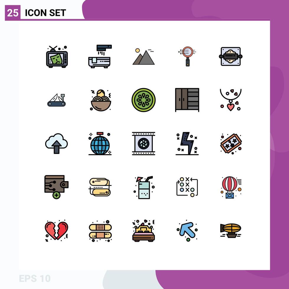 Filled line Flat Color Pack of 25 Universal Symbols of zoom glass shower search pyramid Editable Vector Design Elements