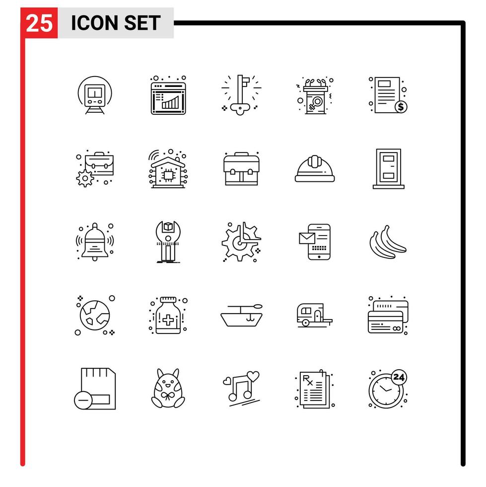 Set of 25 Modern UI Icons Symbols Signs for document message business female announcement Editable Vector Design Elements