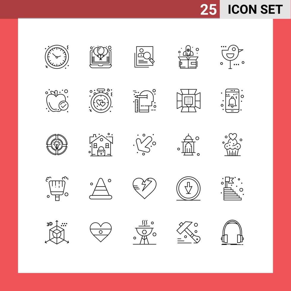 paquete de 25 líneas modernas, signos y símbolos para medios de impresión web, como recursos de búsqueda, elementos de diseño de vectores editables humanos personales