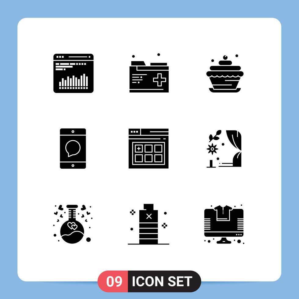 Modern Set of 9 Solid Glyphs Pictograph of web message bakery devices cellphone Editable Vector Design Elements
