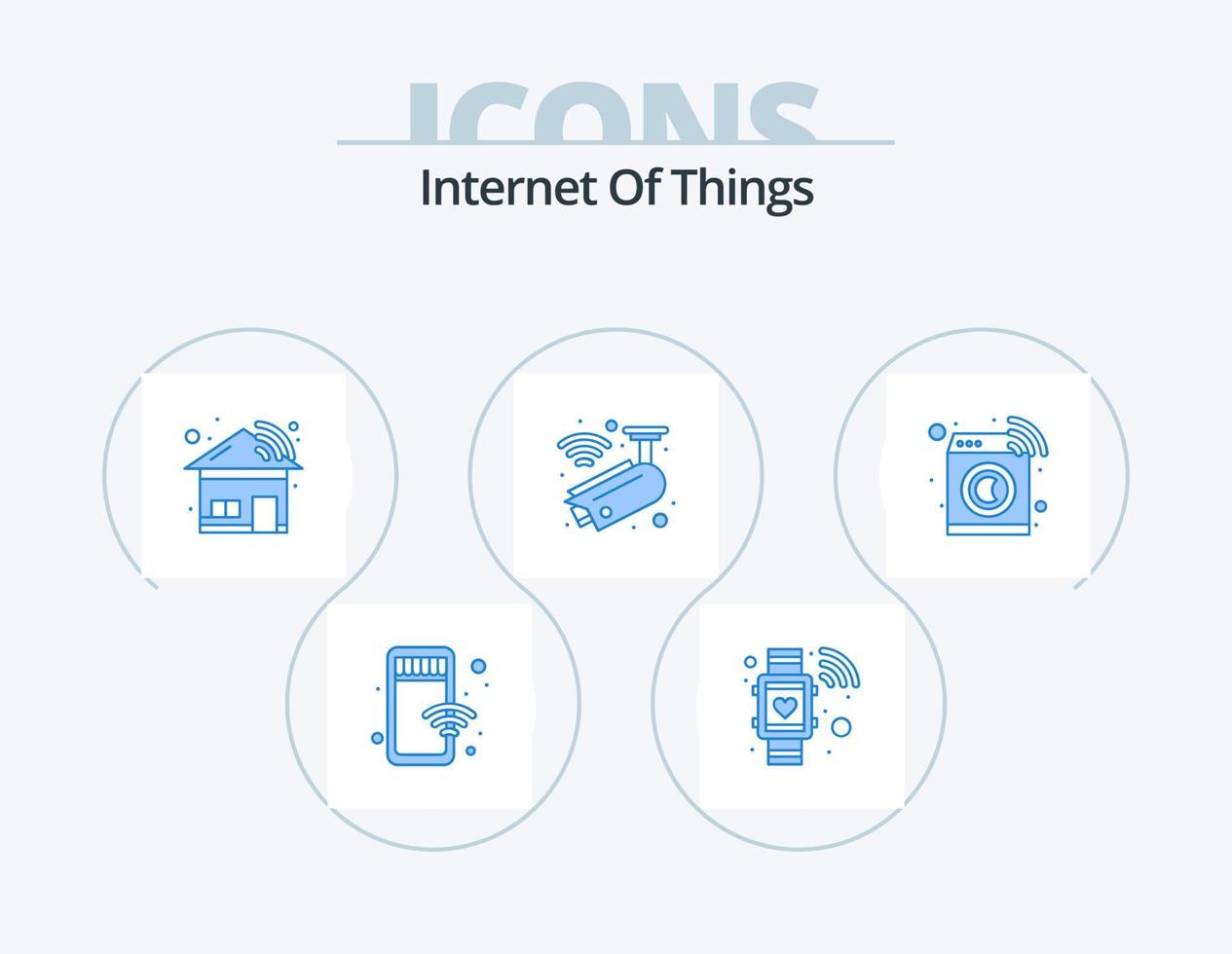 Internet Of Things Blue Icon Pack 5 Icon Design. washing. machine. home. security. cctv vector