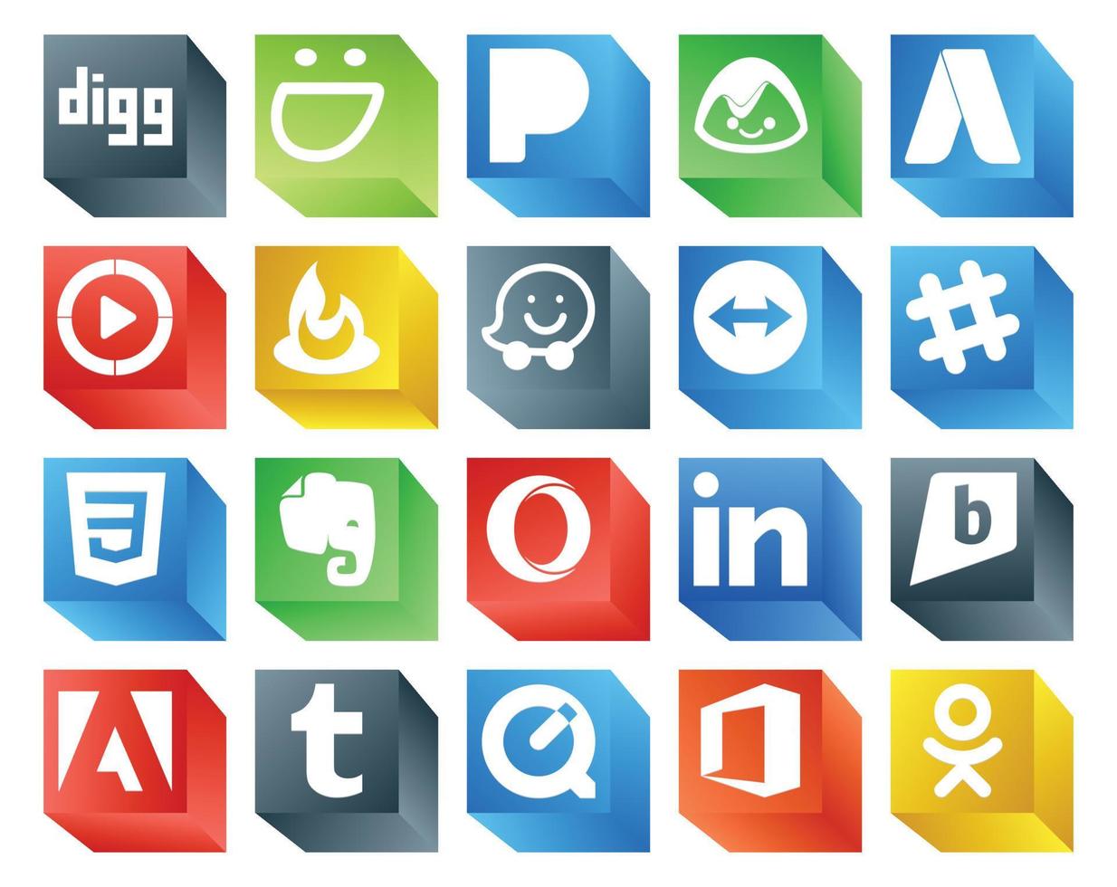 20 Social Media Icon Pack Including adobe linkedin waze opera css vector