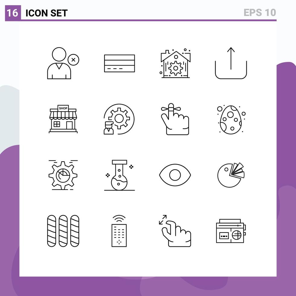 Universal Icon Symbols Group of 16 Modern Outlines of online shop user upload multimedia Editable Vector Design Elements