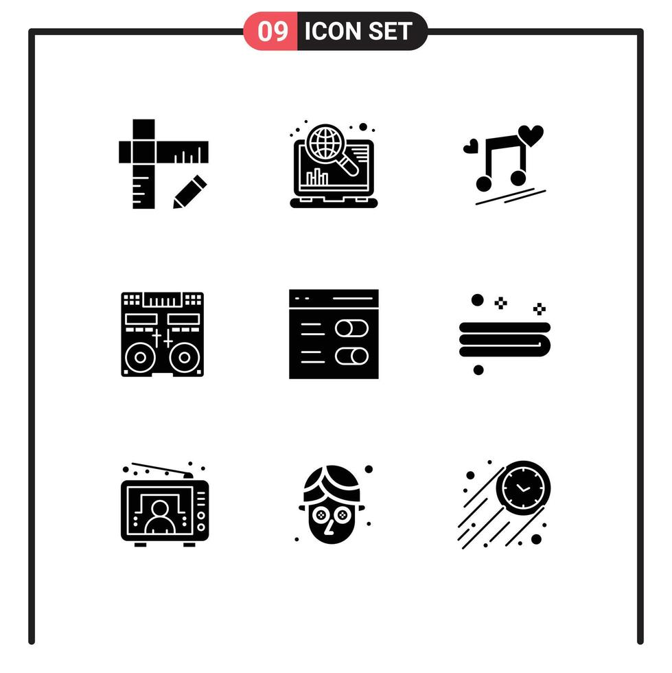 Solid Glyph Pack of 9 Universal Symbols of communication mixer node deck cd Editable Vector Design Elements