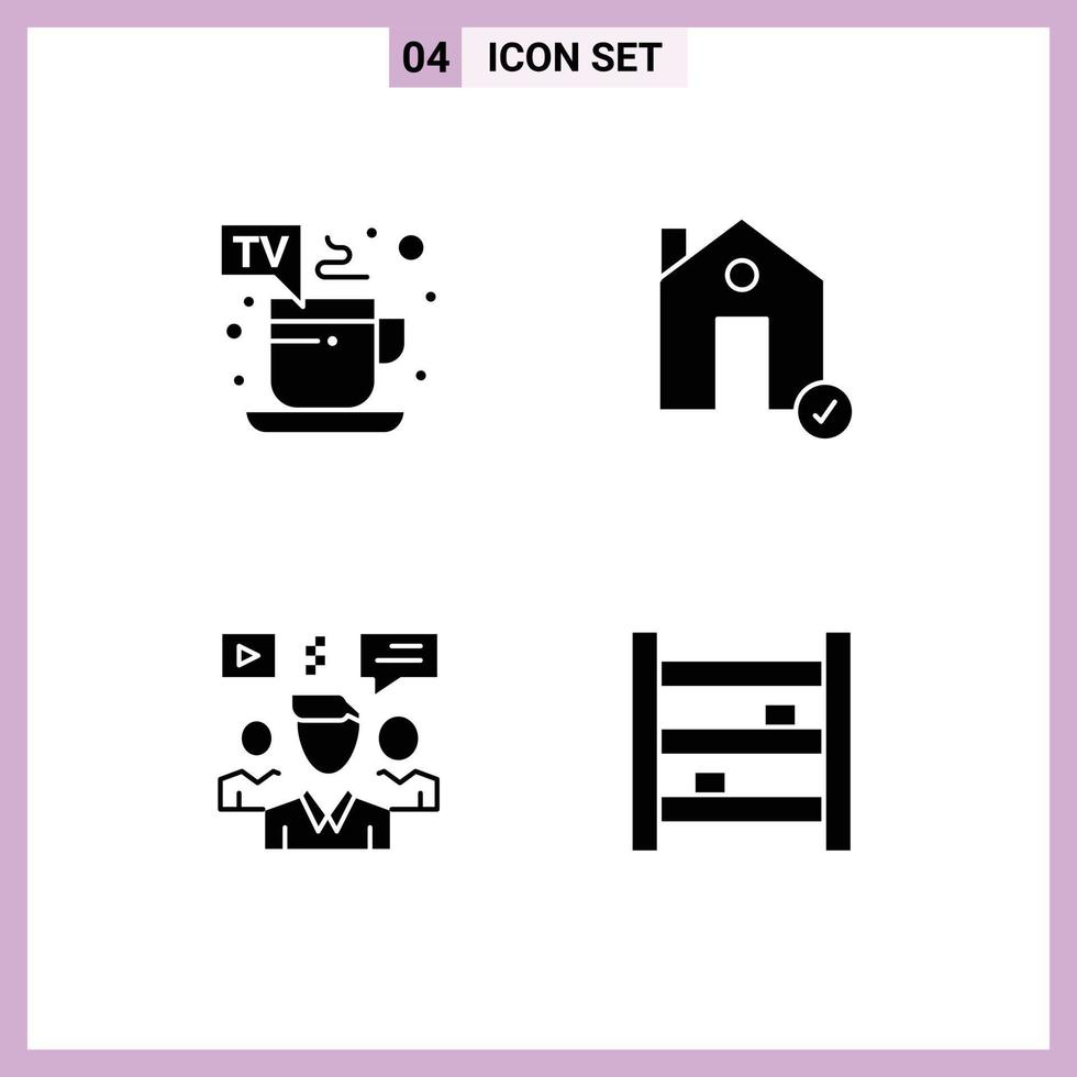 Set of 4 Commercial Solid Glyphs pack for cup user tv break complete chat Editable Vector Design Elements