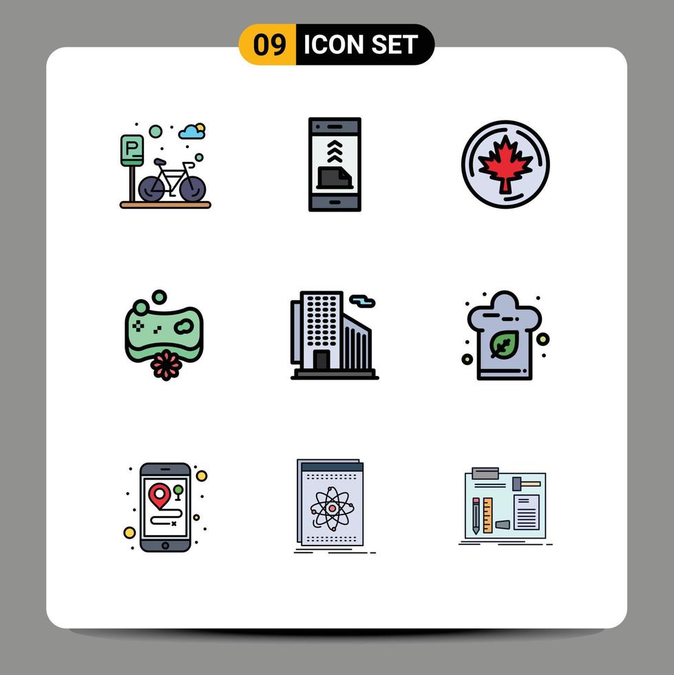 Modern Set of 9 Filledline Flat Colors Pictograph of building soap phone face maple Editable Vector Design Elements