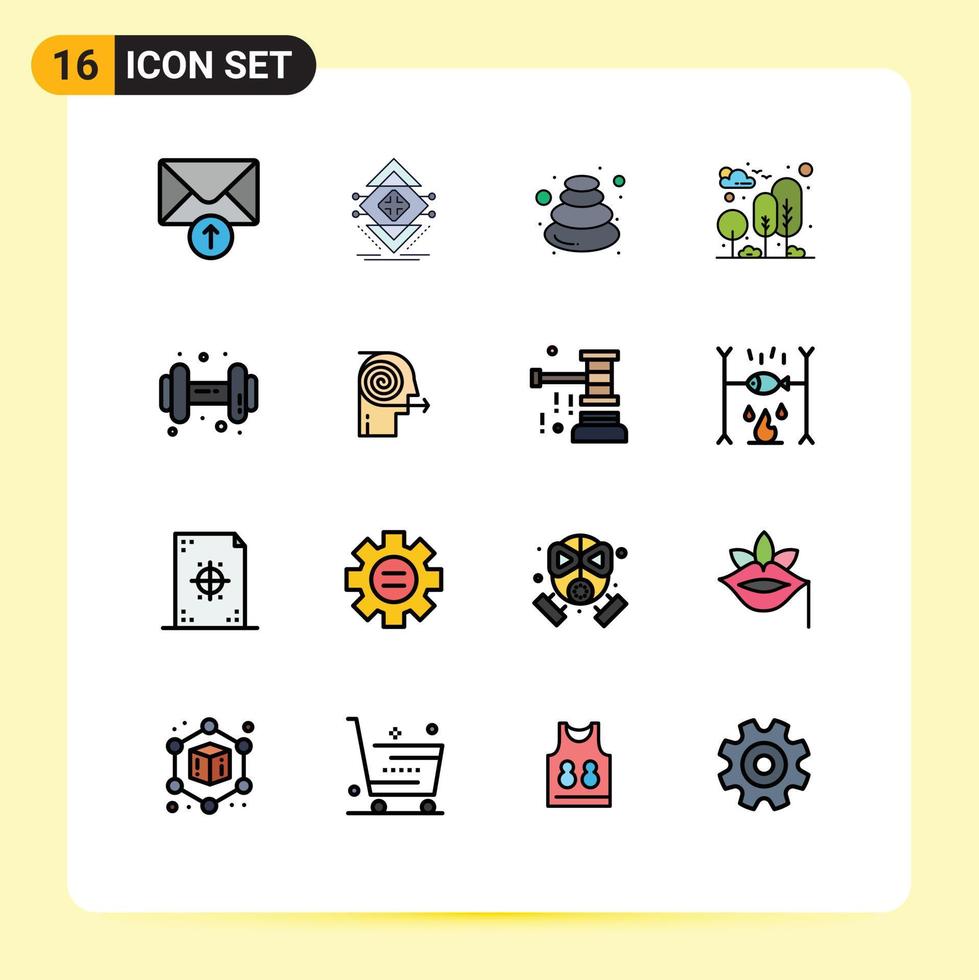 paquete de iconos de vector de stock de 16 signos y símbolos de línea para elementos de diseño de vector creativo editable de piedra de jardín caliente de naturaleza de árbol