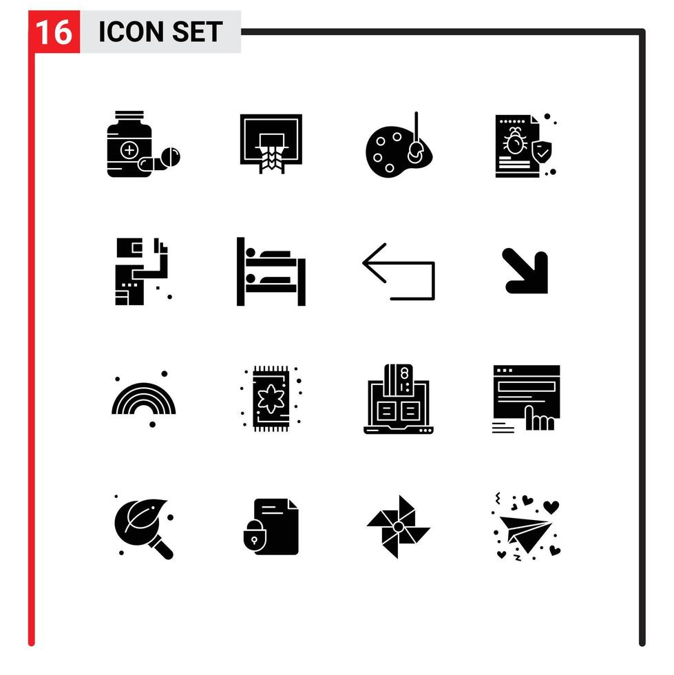 16 User Interface Solid Glyph Pack of modern Signs and Symbols of security file pole bug drawing Editable Vector Design Elements