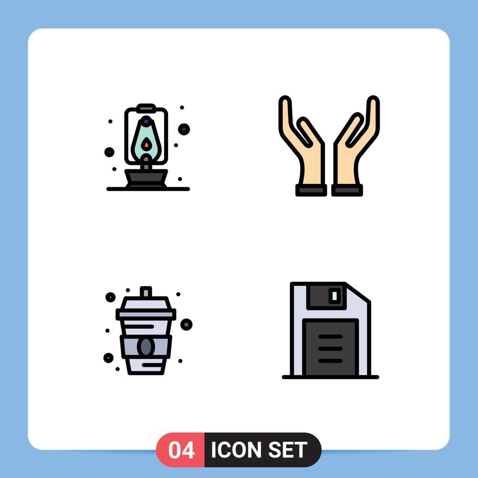 Mobile Interface Filledline Flat Color Set of 4 Pictograms of lantern water care drink office Editable Vector Design Elements