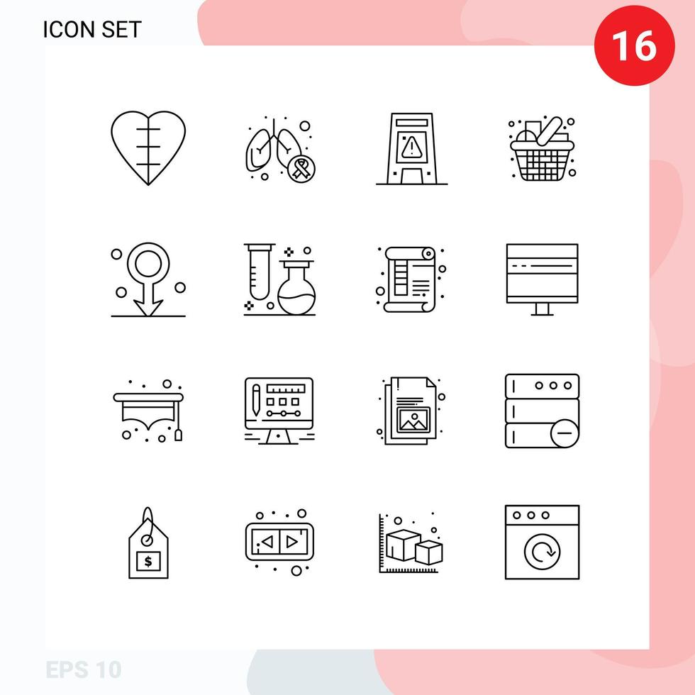 16 Thematic Vector Outlines and Editable Symbols of kitchen grocery symptom cart warning Editable Vector Design Elements