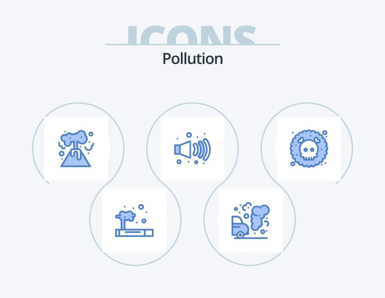 Pollution Blue Icon Pack 5 Icon Design. waste. poisonous. energy. gas. noise vector