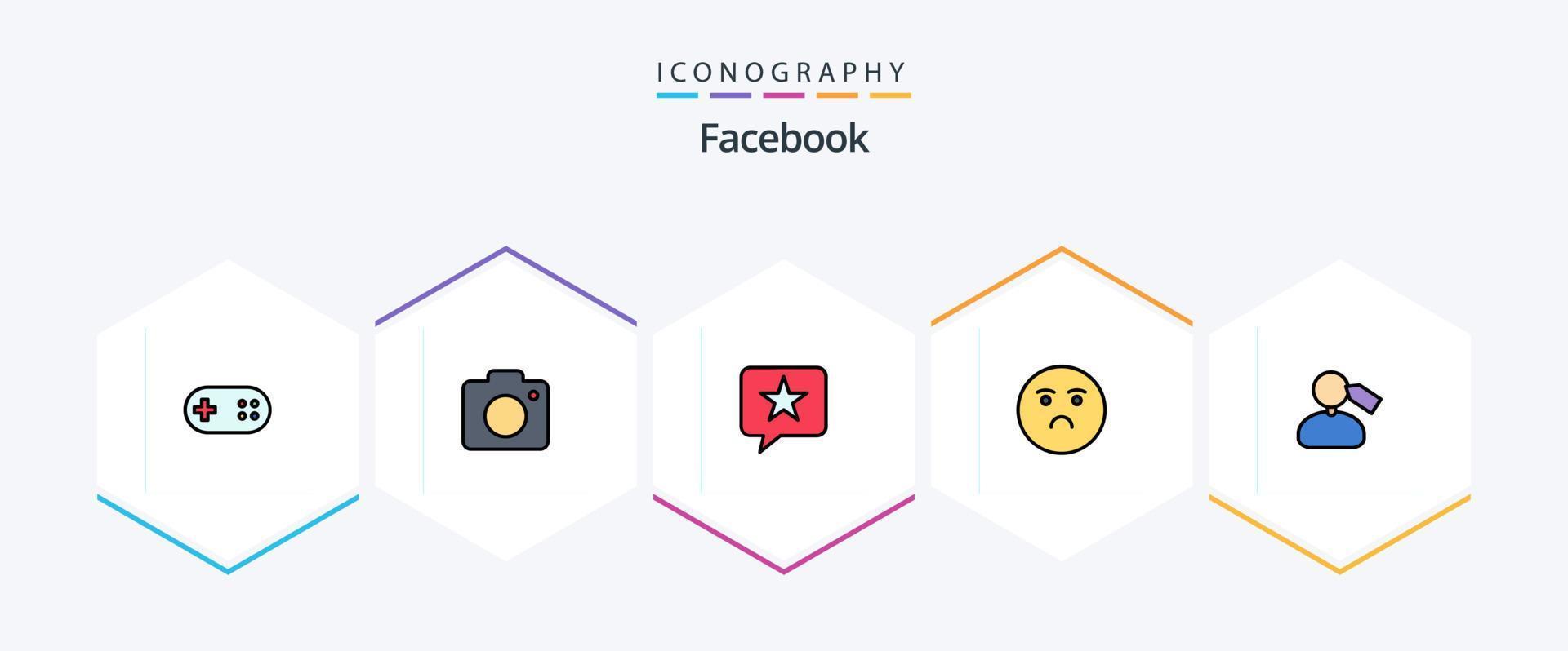 paquete de iconos de 25 líneas rellenas de Facebook que incluye la marca. triste. chat. sentimiento. emoticonos vector
