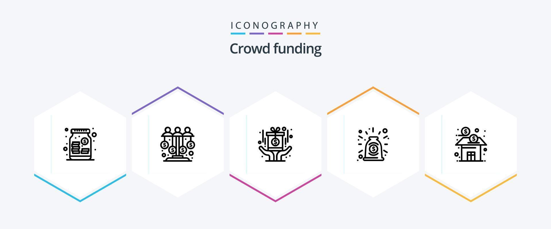 paquete de iconos de 25 líneas de crowdfunding que incluye banco. contrato. patrocinar la inversión. colaboración. fondo vector
