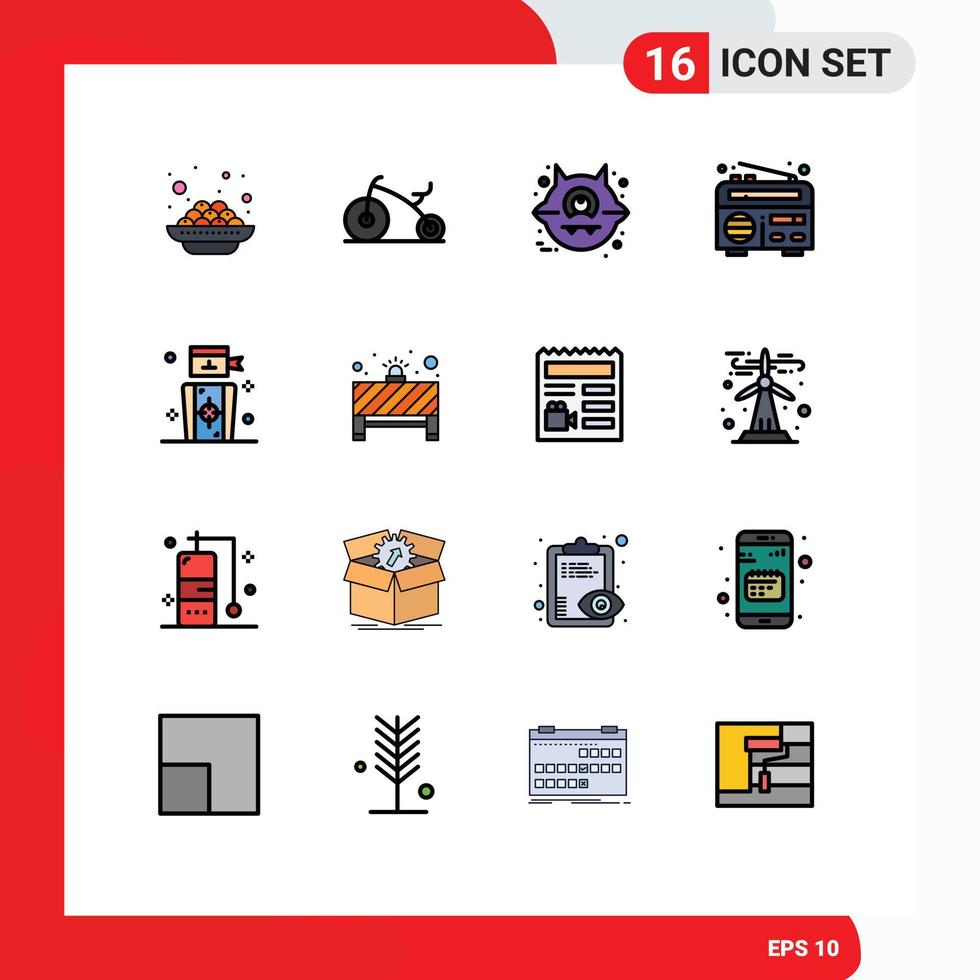 16 Universal Flat Color Filled Line Signs Symbols of board people cat goal radio Editable Creative Vector Design Elements