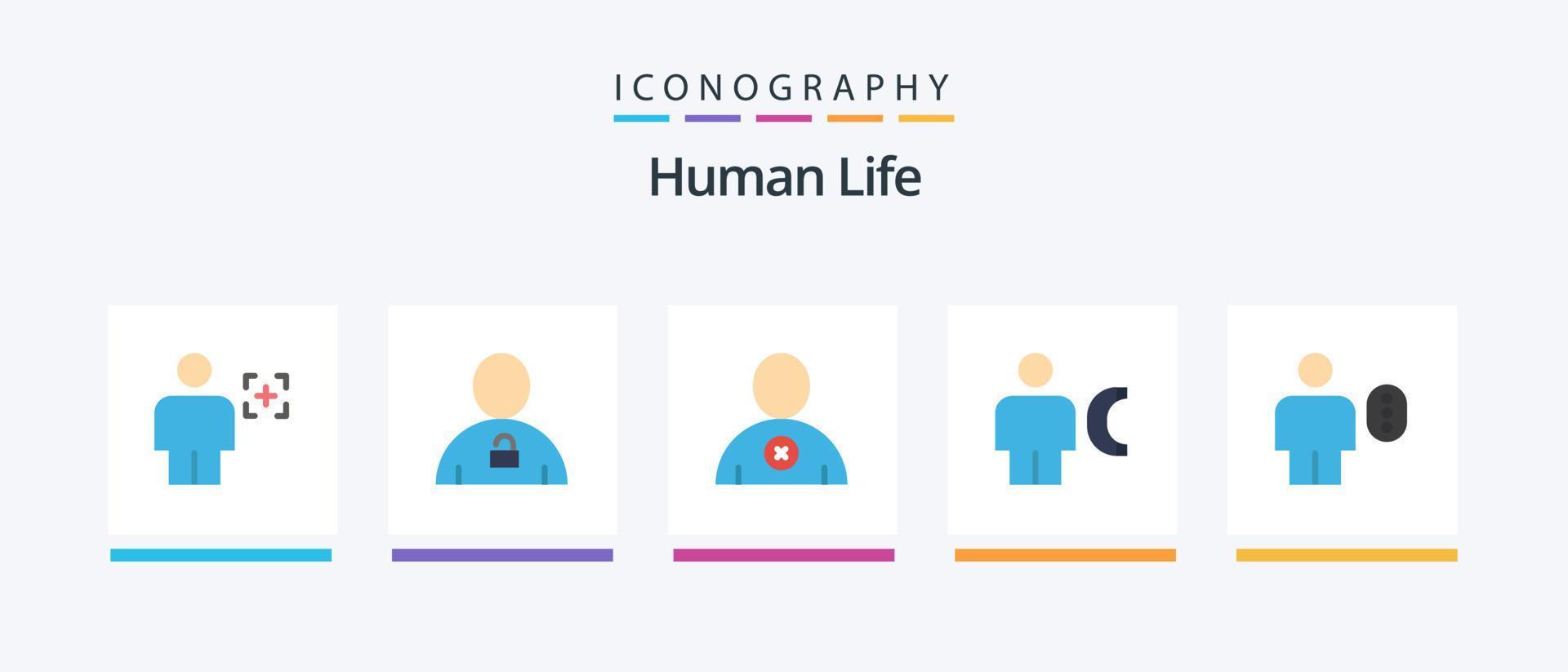 Human Flat 5 Icon Pack Including info. call. padlock. body. user. Creative Icons Design vector