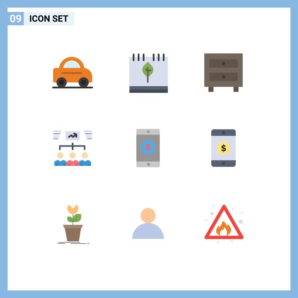 Set of 9 Vector Flat Colors on Grid for application task cabinet project team Editable Vector Design Elements