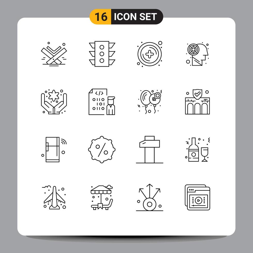 Modern Set of 16 Outlines and symbols such as care brain navigation maze plus Editable Vector Design Elements