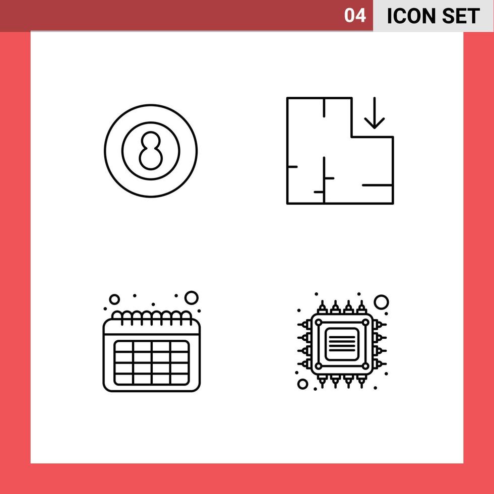 paquete de línea de 4 símbolos universales de elementos de diseño vectorial editables de chip de plan deportivo de fecha de billar vector