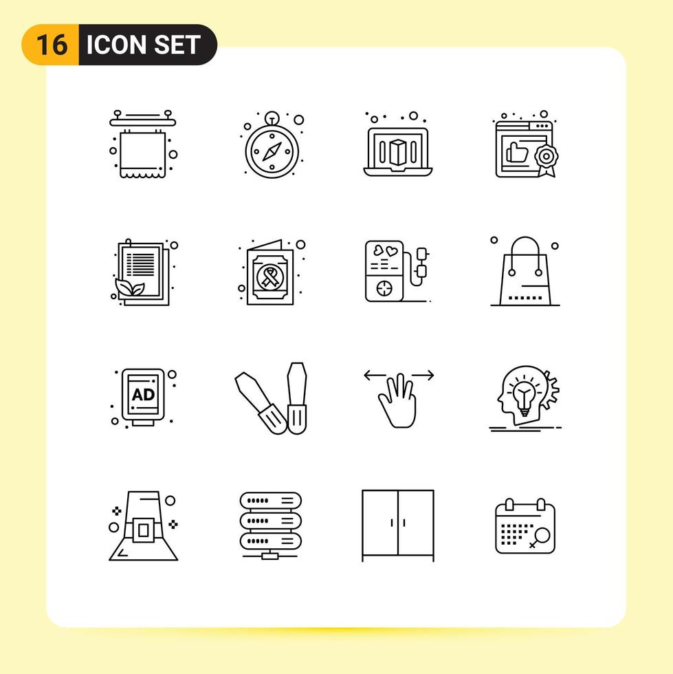 16 Outline concept for Websites Mobile and Apps medical leaf printer list check list Editable Vector Design Elements