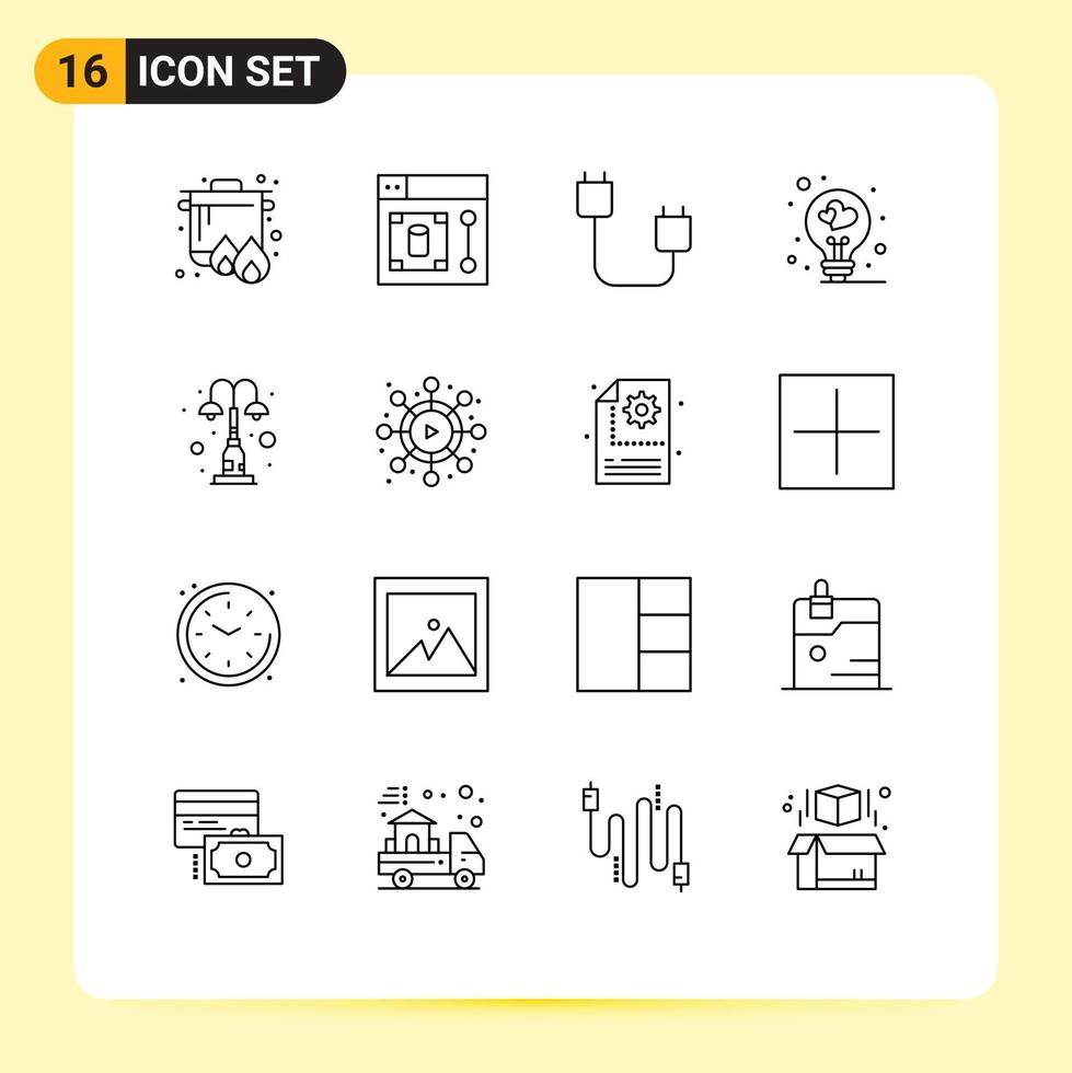 User Interface Pack of 16 Basic Outlines of elements love bulb computers love hardware Editable Vector Design Elements