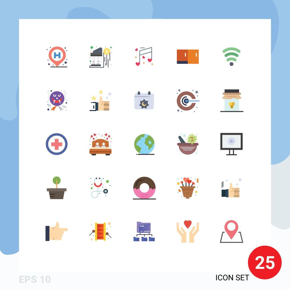 Pack of 25 Modern Flat Colors Signs and Symbols for Web Print Media such as servics home appliances music furniture cabinet Editable Vector Design Elements
