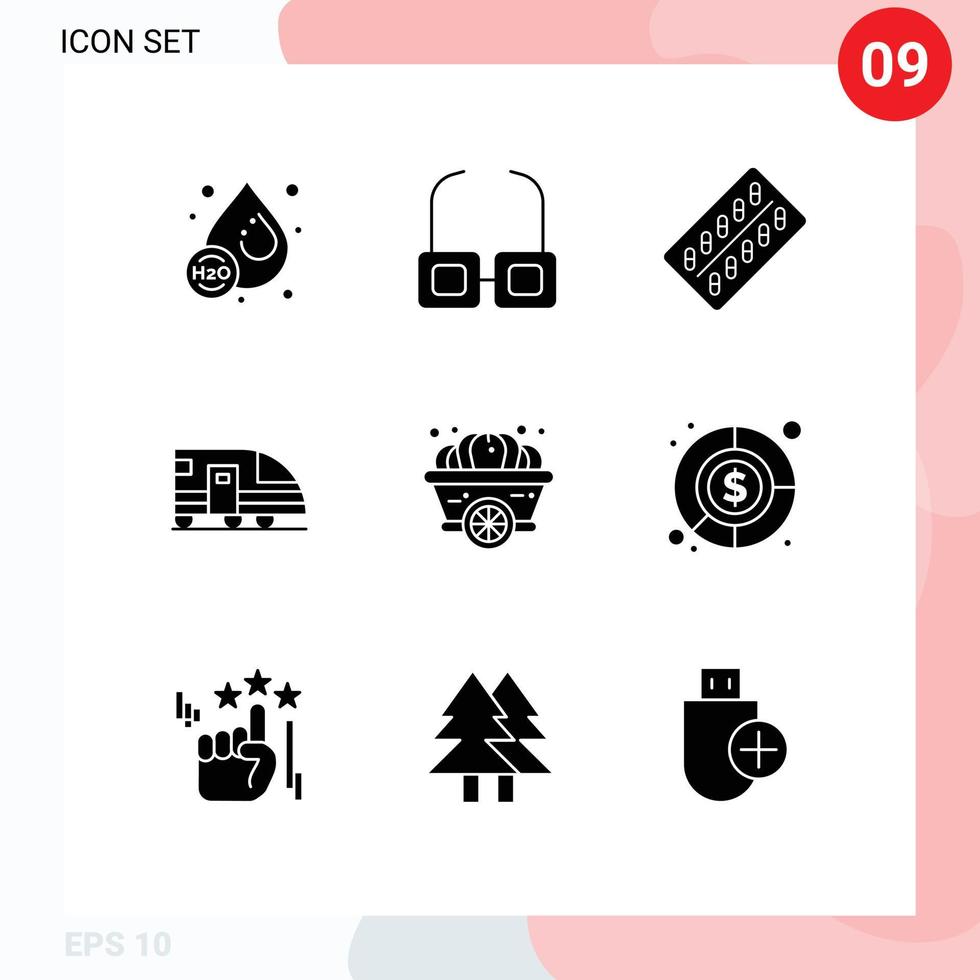 9 Creative Icons Modern Signs and Symbols of pumpkin transportation pill train station Editable Vector Design Elements
