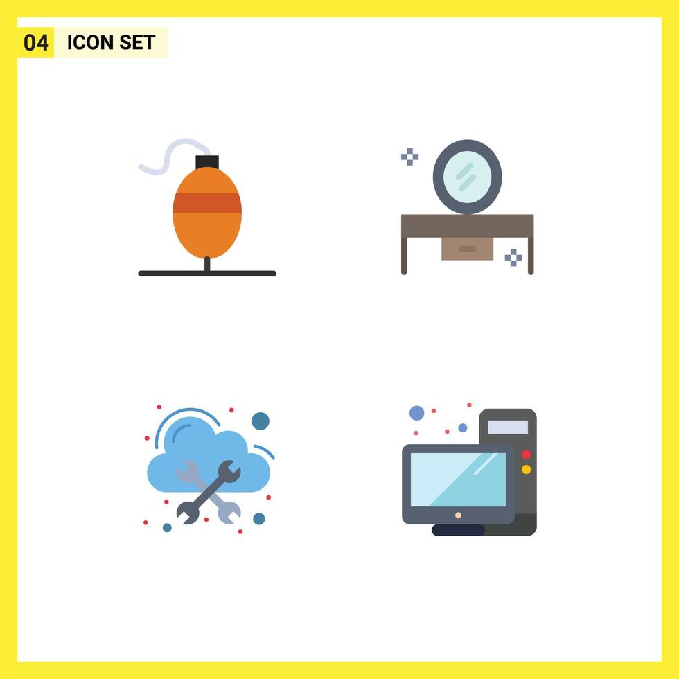 Set of 4 Vector Flat Icons on Grid for bobber hosting beauty salon mirror lowboy table cloud Editable Vector Design Elements