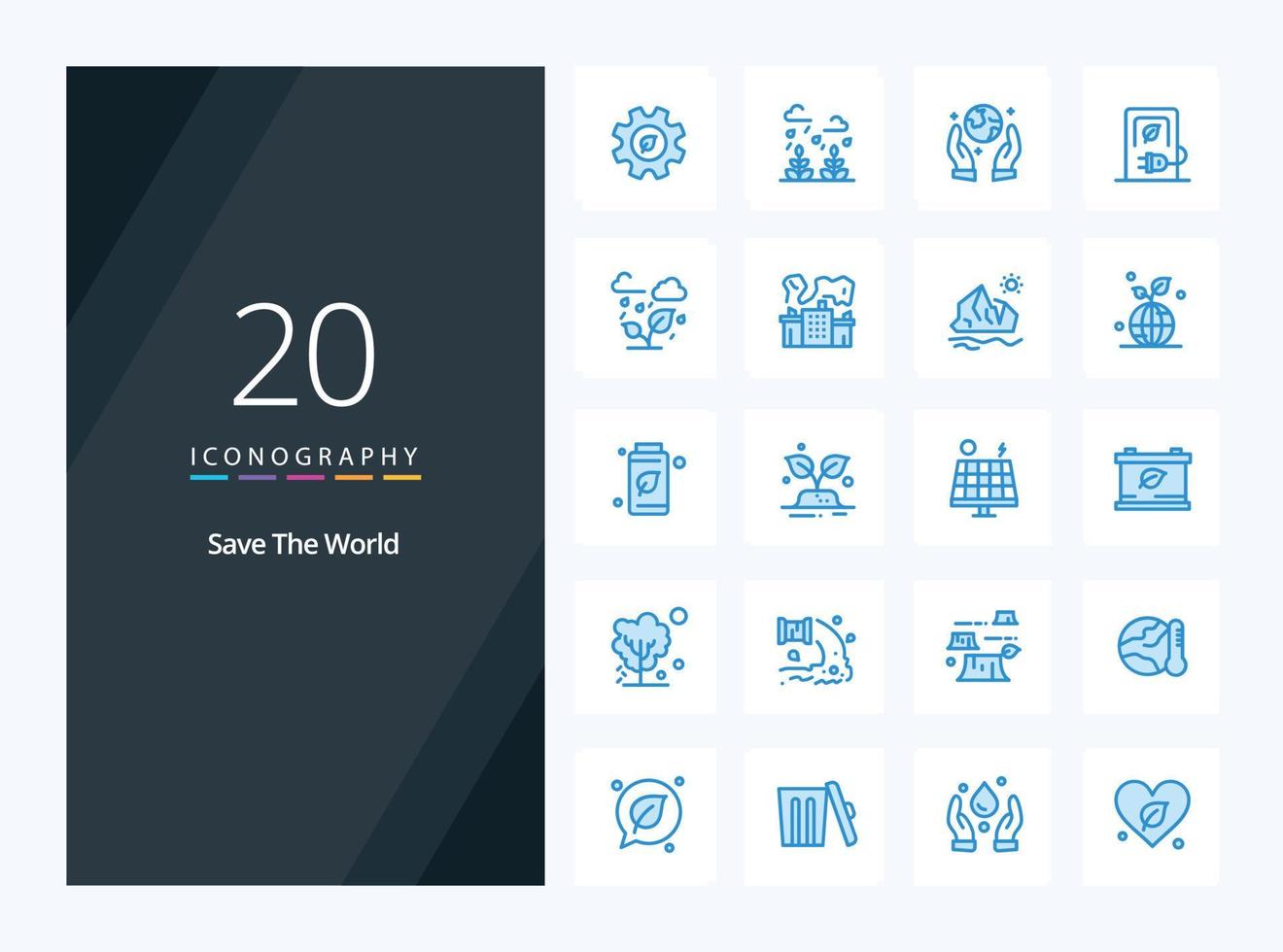 20 Save The World Blue Color icon for presentation vector