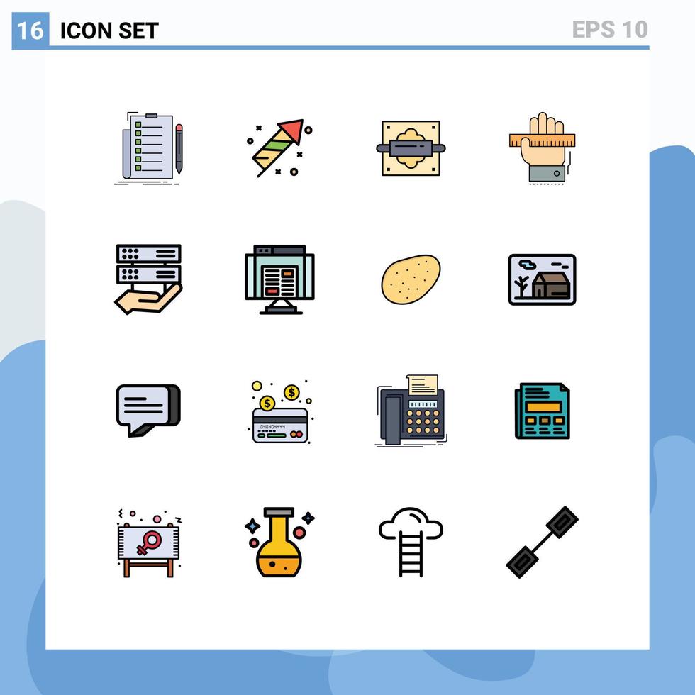 paquete de interfaz de usuario de 16 líneas básicas llenas de colores planos de regla aprender día mano cocina elementos de diseño de vectores creativos editables