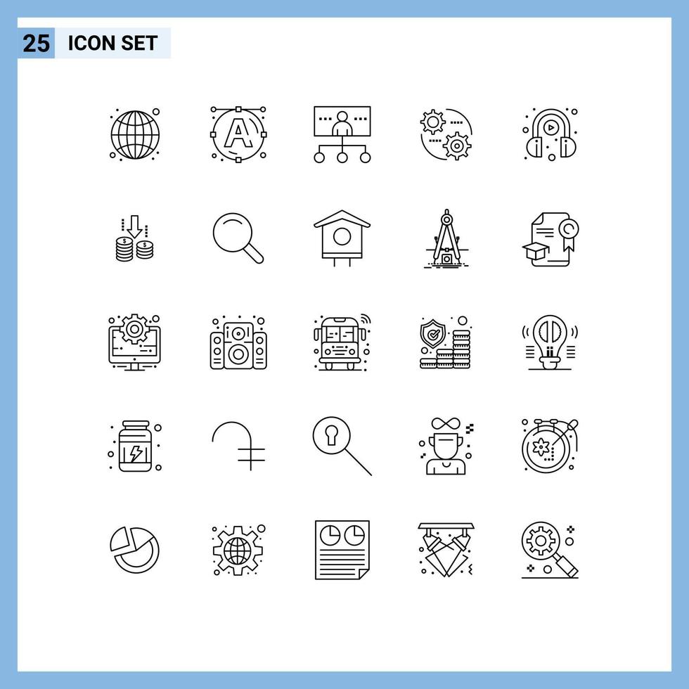 Pictogram Set of 25 Simple Lines of headphone setting hierarchy gear control Editable Vector Design Elements