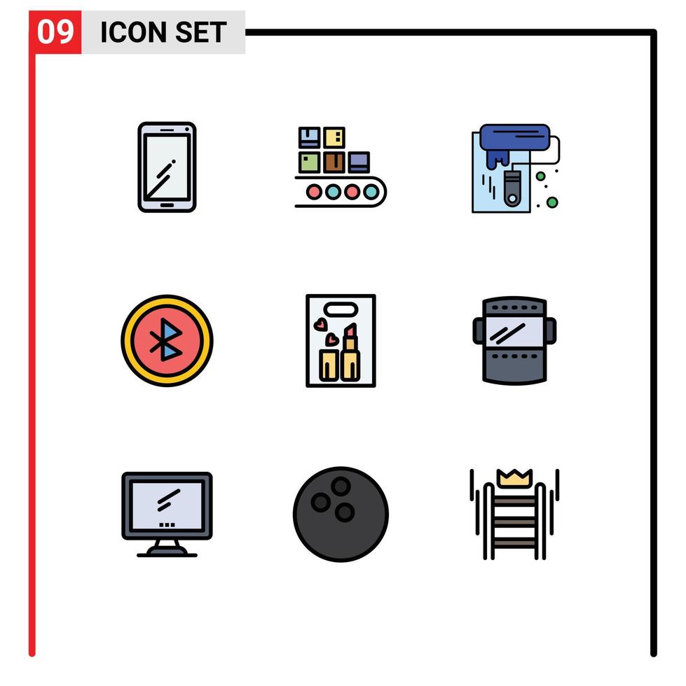 Stock Vector Icon Pack of 9 Line Signs and Symbols for lipstick ui product bluetooth roller Editable Vector Design Elements