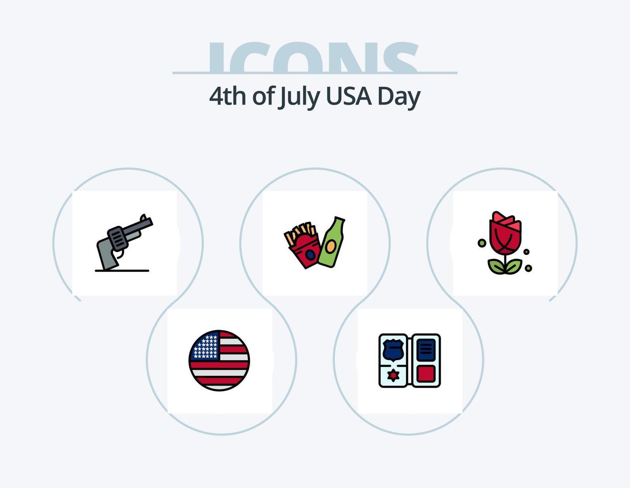 paquete de iconos llenos de línea de EE. UU. 5 diseño de iconos. campana. mundo. flor. mapa. americano vector