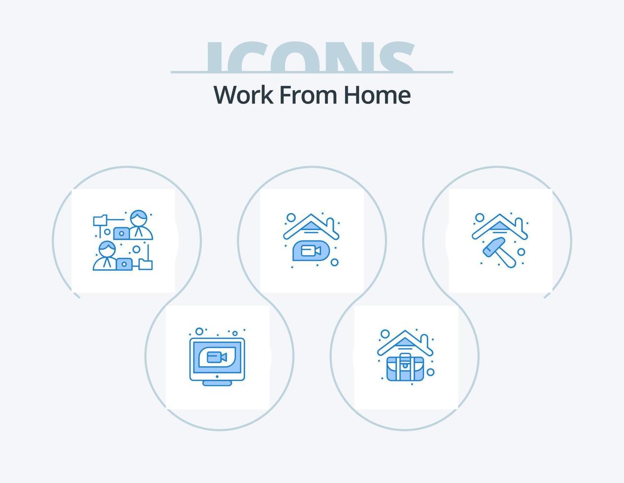 Work From Home Blue Icon Pack 5 Icon Design. online. communication. work home. home. file sharing vector