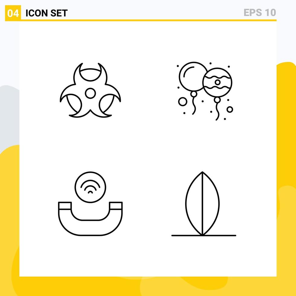 Set of 4 Vector Filledline Flat Colors on Grid for education ring balloon india surf Editable Vector Design Elements