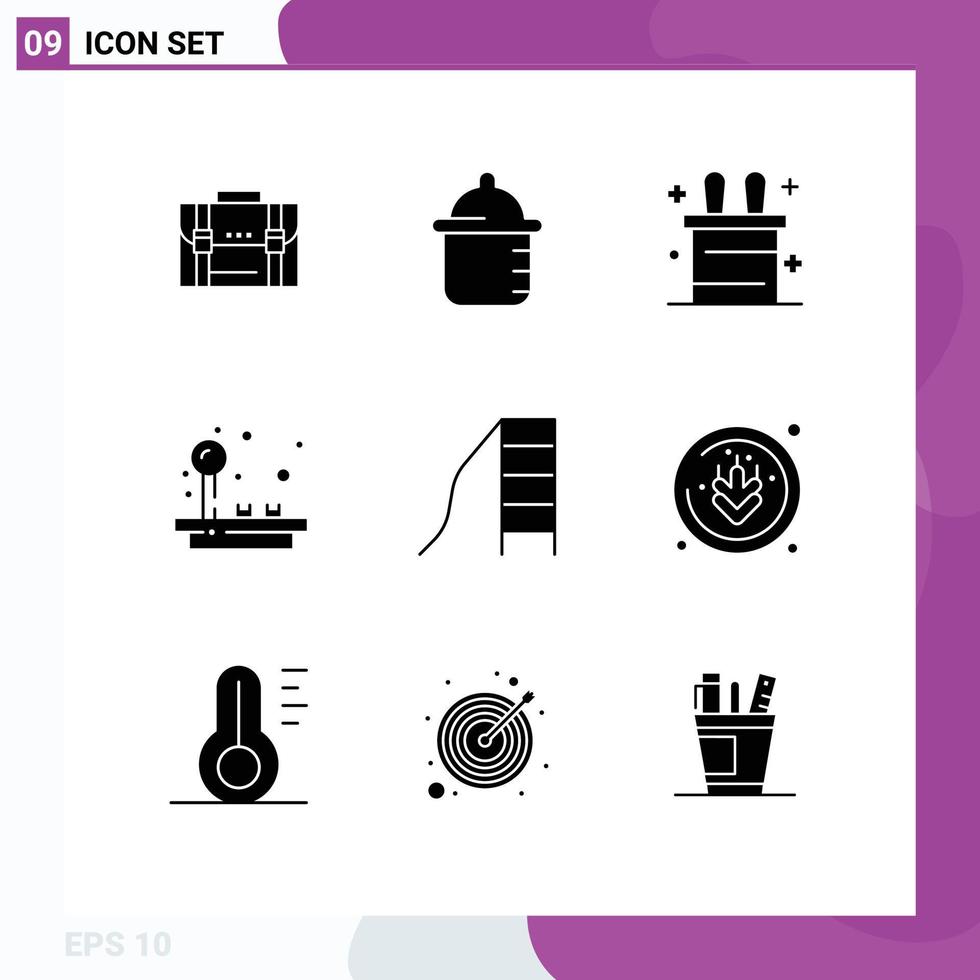 Set of 9 Modern UI Icons Symbols Signs for child play bottle game joystick Editable Vector Design Elements