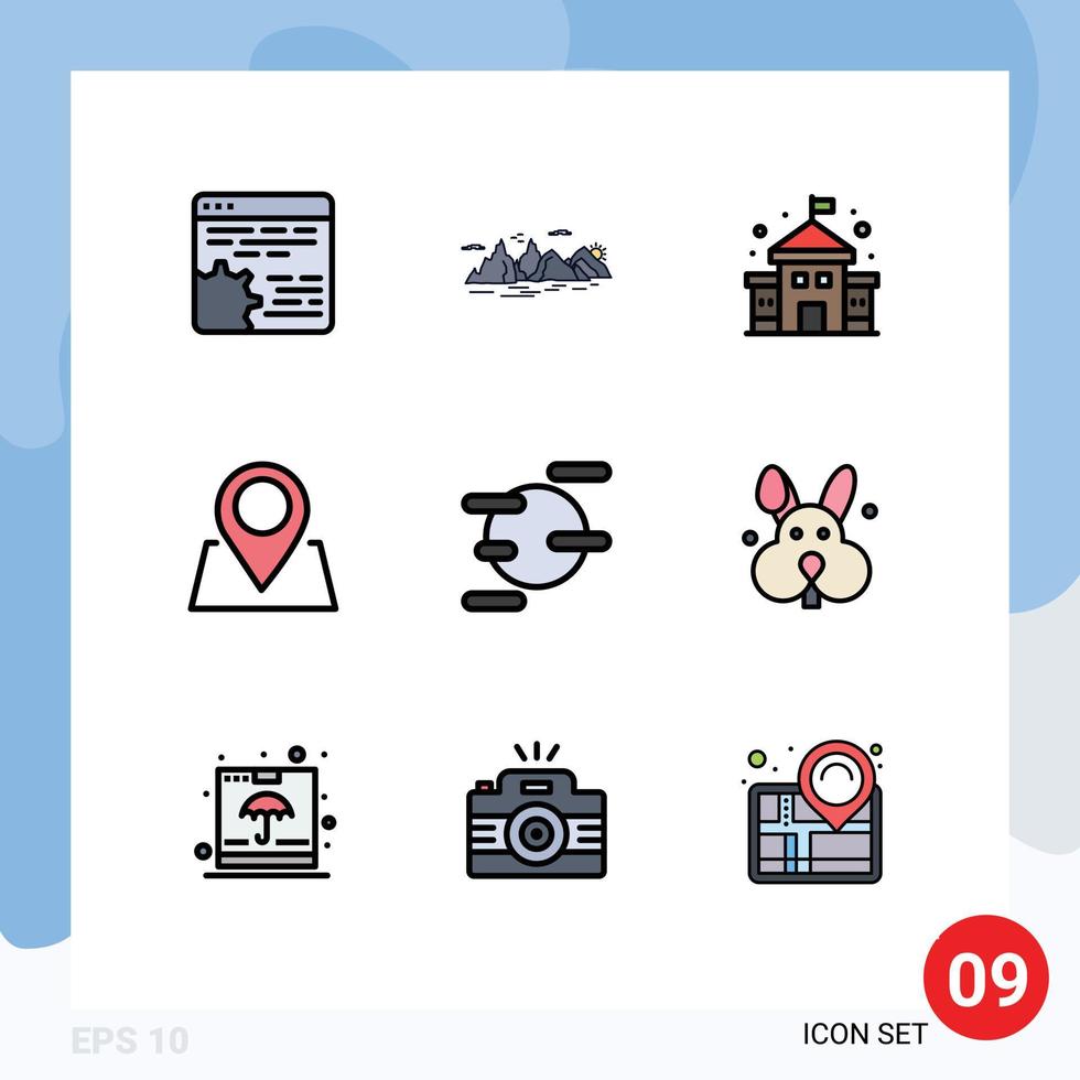 9 User Interface Filledline Flat Color Pack of modern Signs and Symbols of space pin nature marker school Editable Vector Design Elements