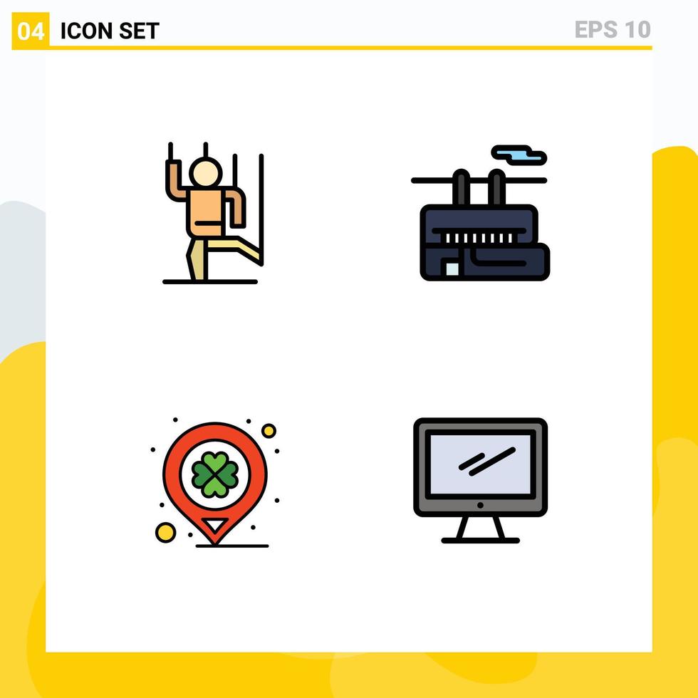 Pack of 4 Modern Filledline Flat Colors Signs and Symbols for Web Print Media such as command day manipulate tramway location Editable Vector Design Elements