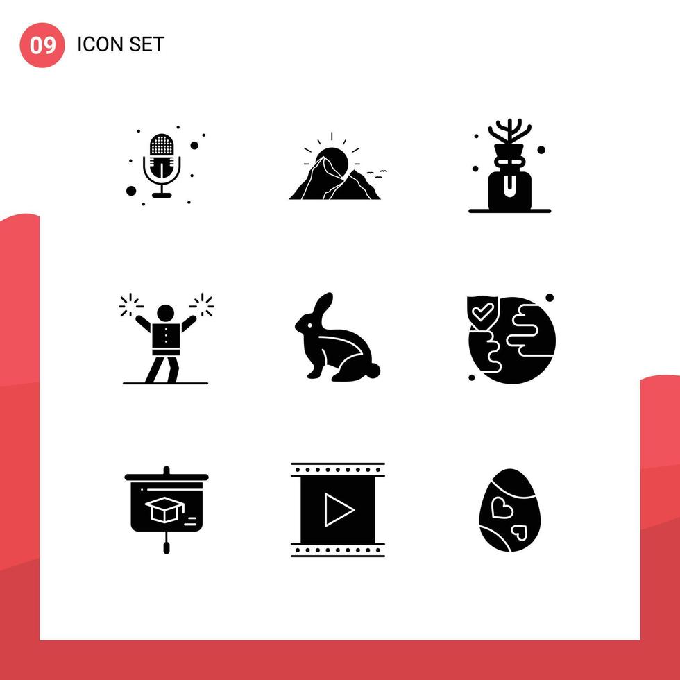 Pack of 9 Modern Solid Glyphs Signs and Symbols for Web Print Media such as easter bunny bunny aroma fan cheerleading Editable Vector Design Elements
