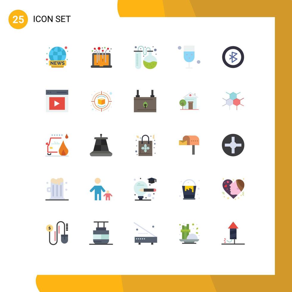 25 Thematic Vector Flat Colors and Editable Symbols of bluetooth food lab drinking cup Editable Vector Design Elements