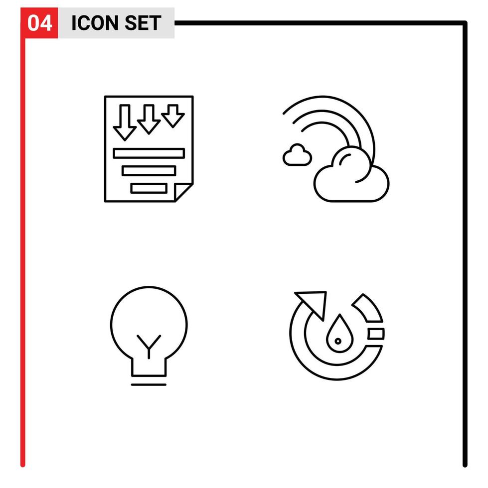 Set of 4 Modern UI Icons Symbols Signs for data rain paper filled bulb Editable Vector Design Elements
