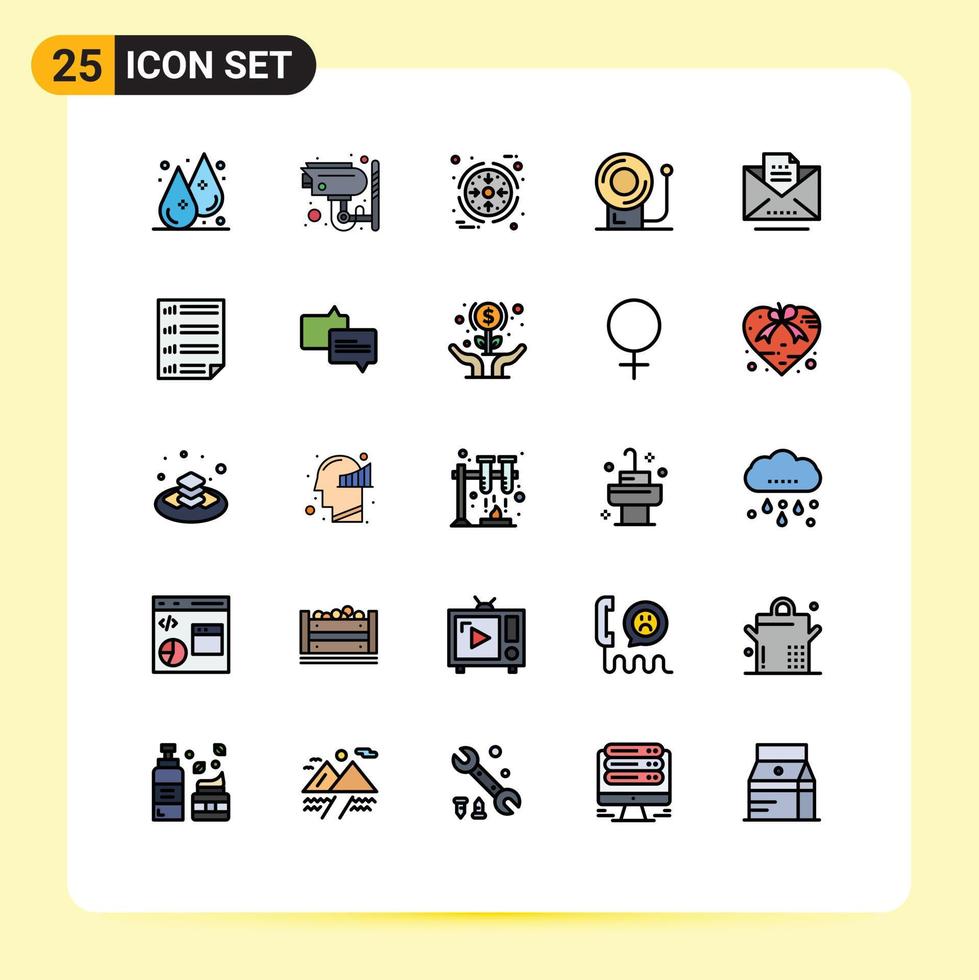 Group of 25 Filled line Flat Colors Signs and Symbols for email copy business equipment bell Editable Vector Design Elements