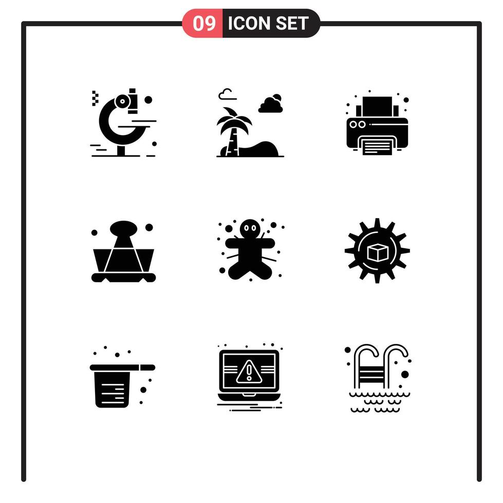Modern Set of 9 Solid Glyphs and symbols such as gingerbread man cookie print school education Editable Vector Design Elements