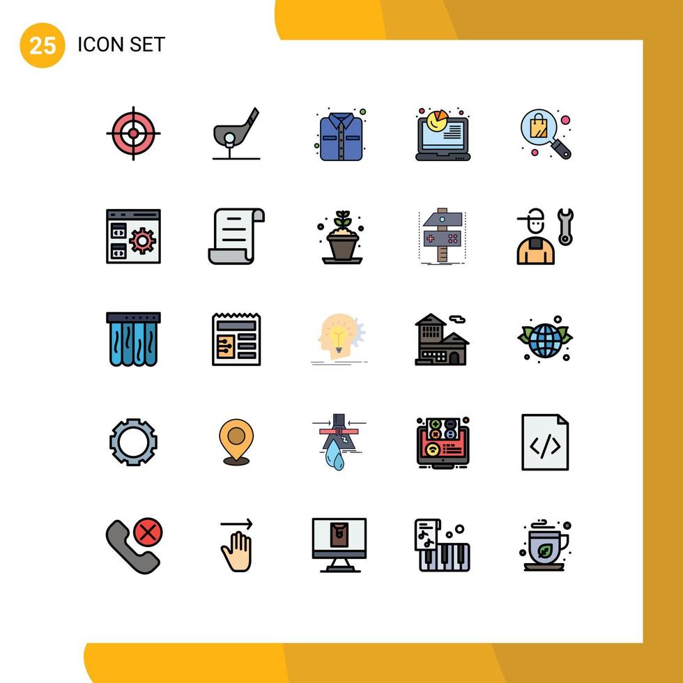 Universal Icon Symbols Group of 25 Modern Filled line Flat Colors of shopping bag office analytics report Editable Vector Design Elements