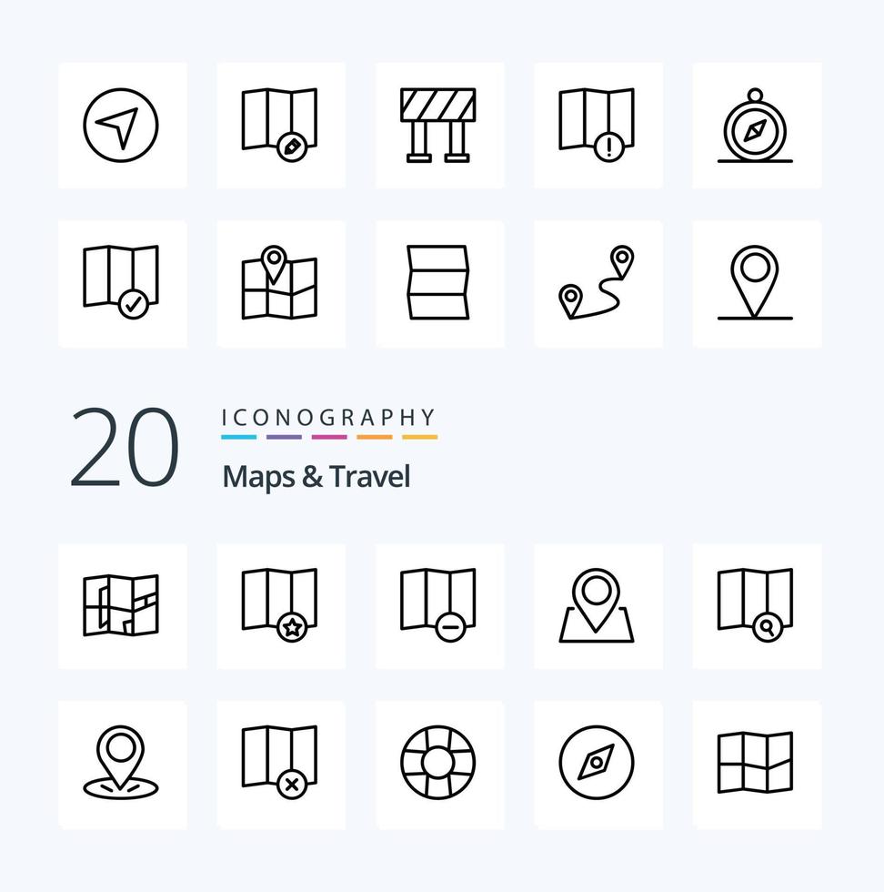 20 Maps  Travel Line icon Pack like edit map location direction map vector