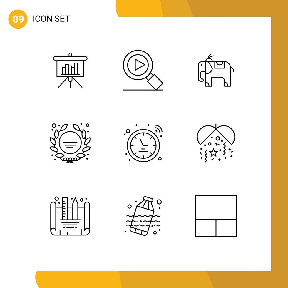 Set of 9 Vector Outlines on Grid for celebration smart watch animal signal school logo Editable Vector Design Elements