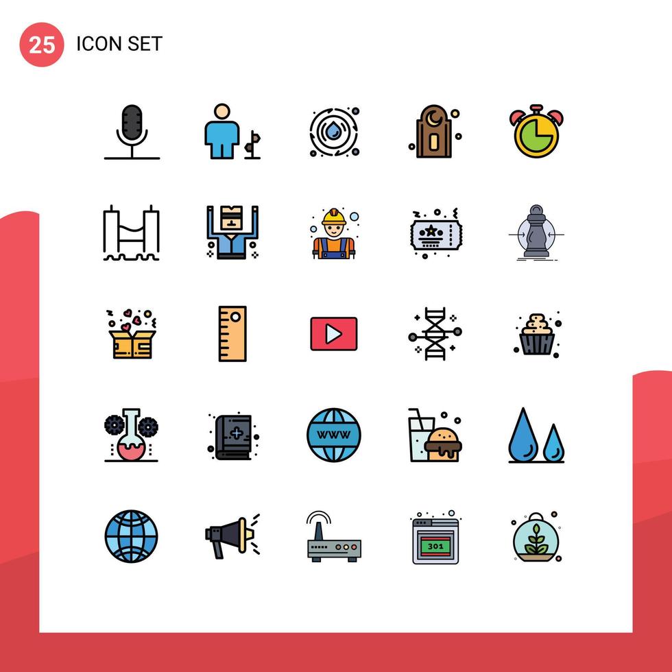 Set of 25 Modern UI Icons Symbols Signs for alarm muslim human mosque water Editable Vector Design Elements