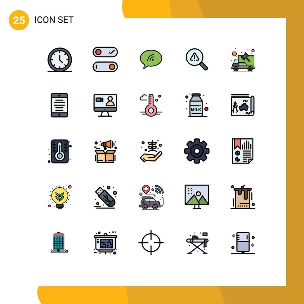 Pictogram Set of 25 Simple Filled line Flat Colors of law car chat error search Editable Vector Design Elements