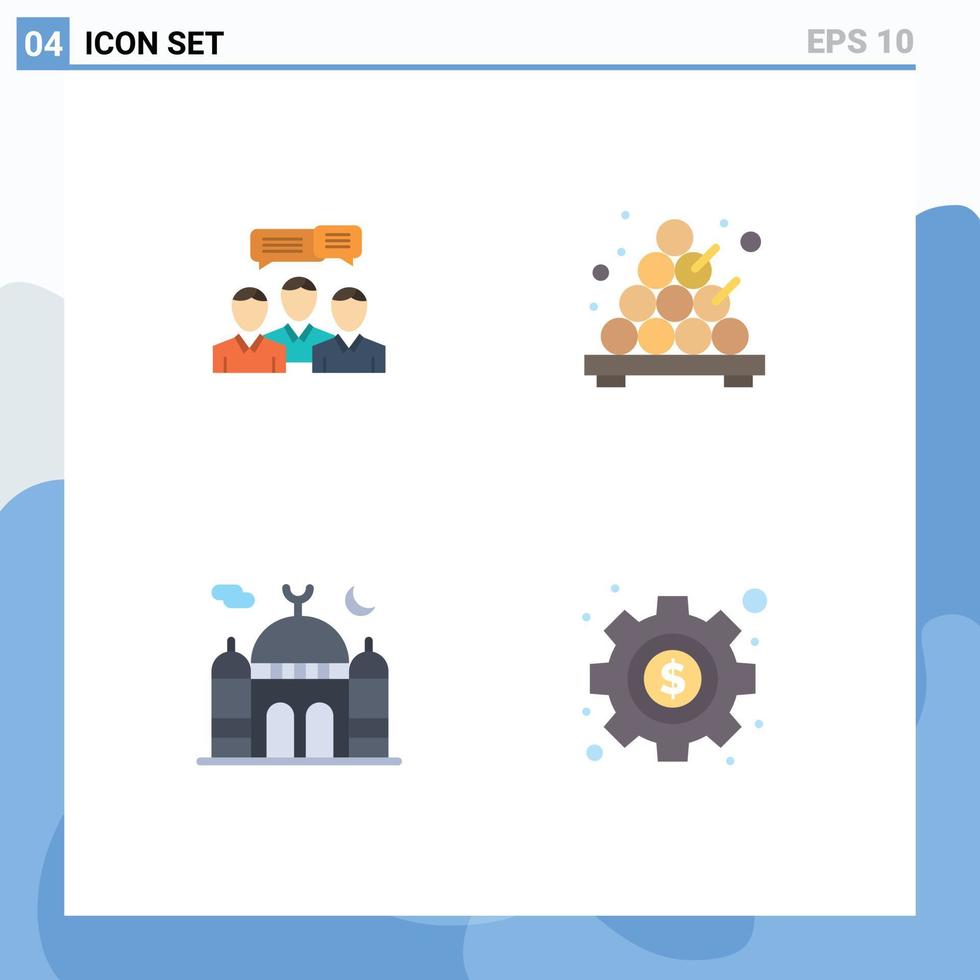 Modern Set of 4 Flat Icons Pictograph of chat mosque dialog food islam Editable Vector Design Elements