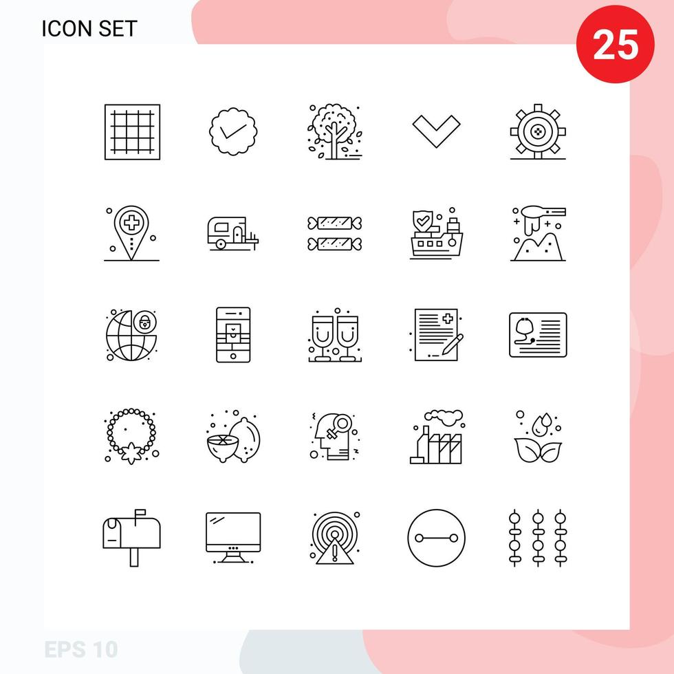 25 User Interface Line Pack of modern Signs and Symbols of design back social down tree Editable Vector Design Elements