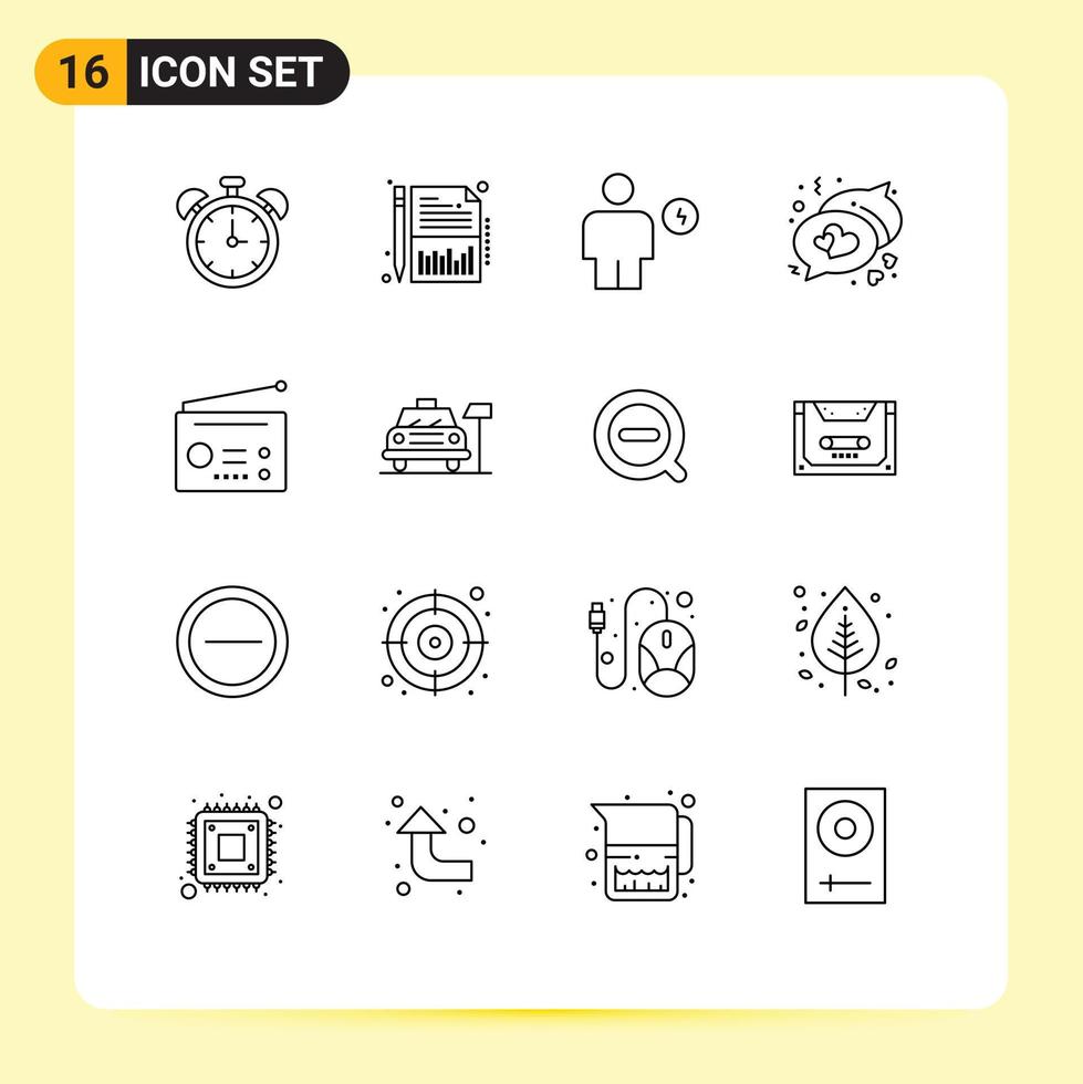 Mobile Interface Outline Set of 16 Pictograms of gadgets messages avatar love human Editable Vector Design Elements